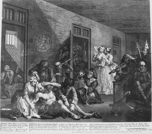 レーキ進行、プレート8、マッドハウスで 作： William Hogarth